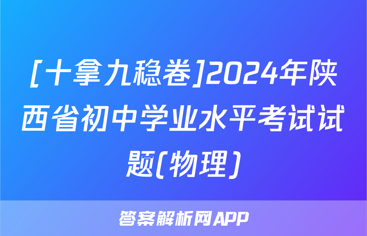 [十拿九稳卷]2024年陕西省初中学业水平考试试题(物理)