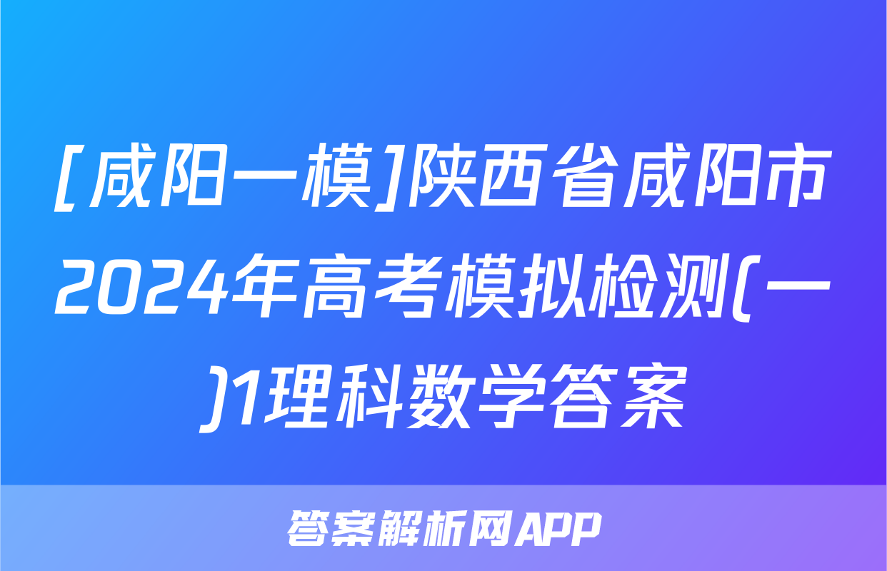 [咸阳一模]陕西省咸阳市2024年高考模拟检测(一)1理科数学答案