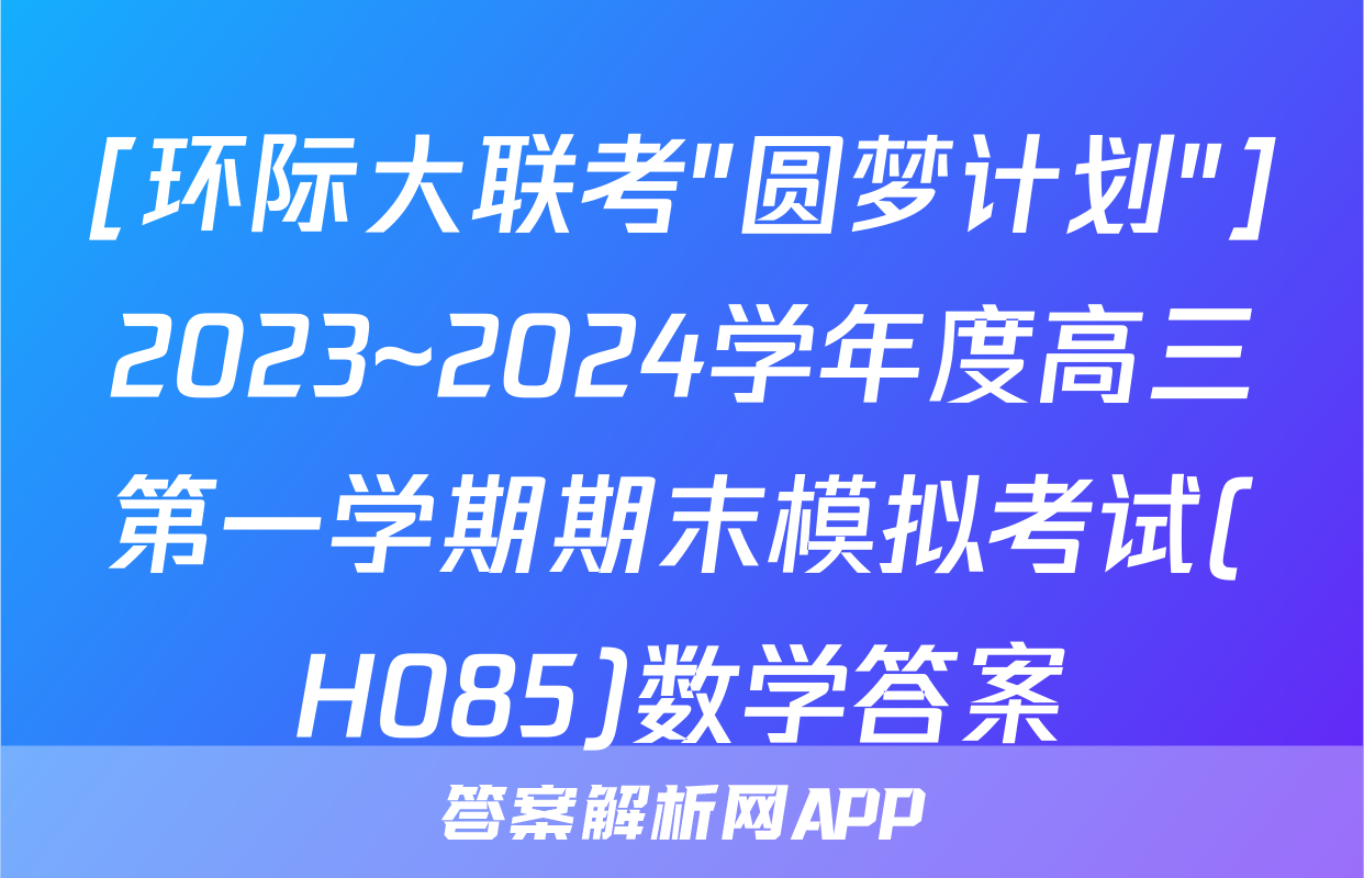 [环际大联考"圆梦计划"]2023~2024学年度高三第一学期期末模拟考试(H085)数学答案