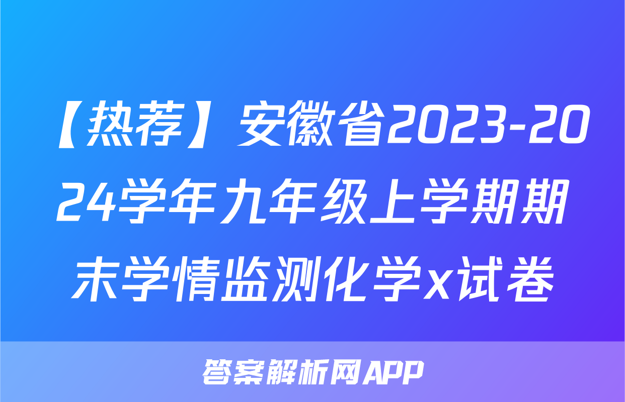 【热荐】安徽省2023-2024学年九年级上学期期末学情监测化学x试卷