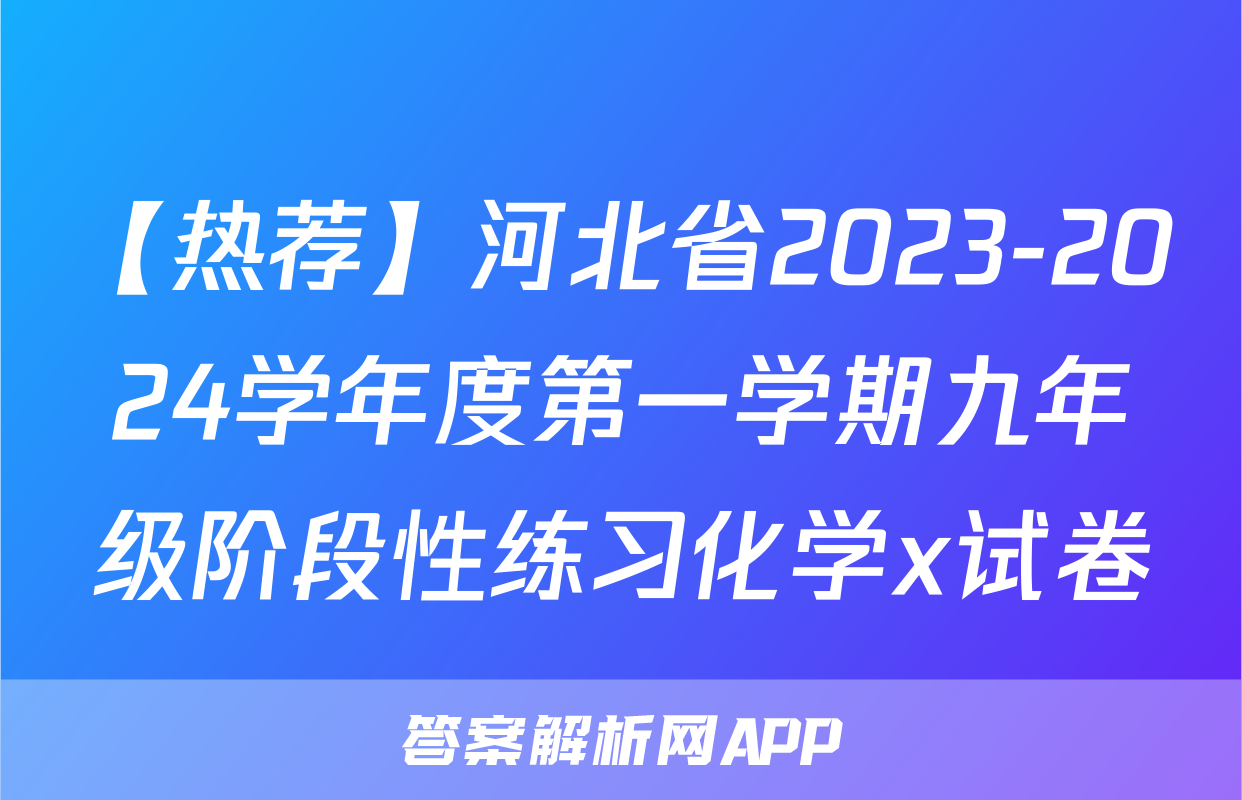 【热荐】河北省2023-2024学年度第一学期九年级阶段性练习化学x试卷