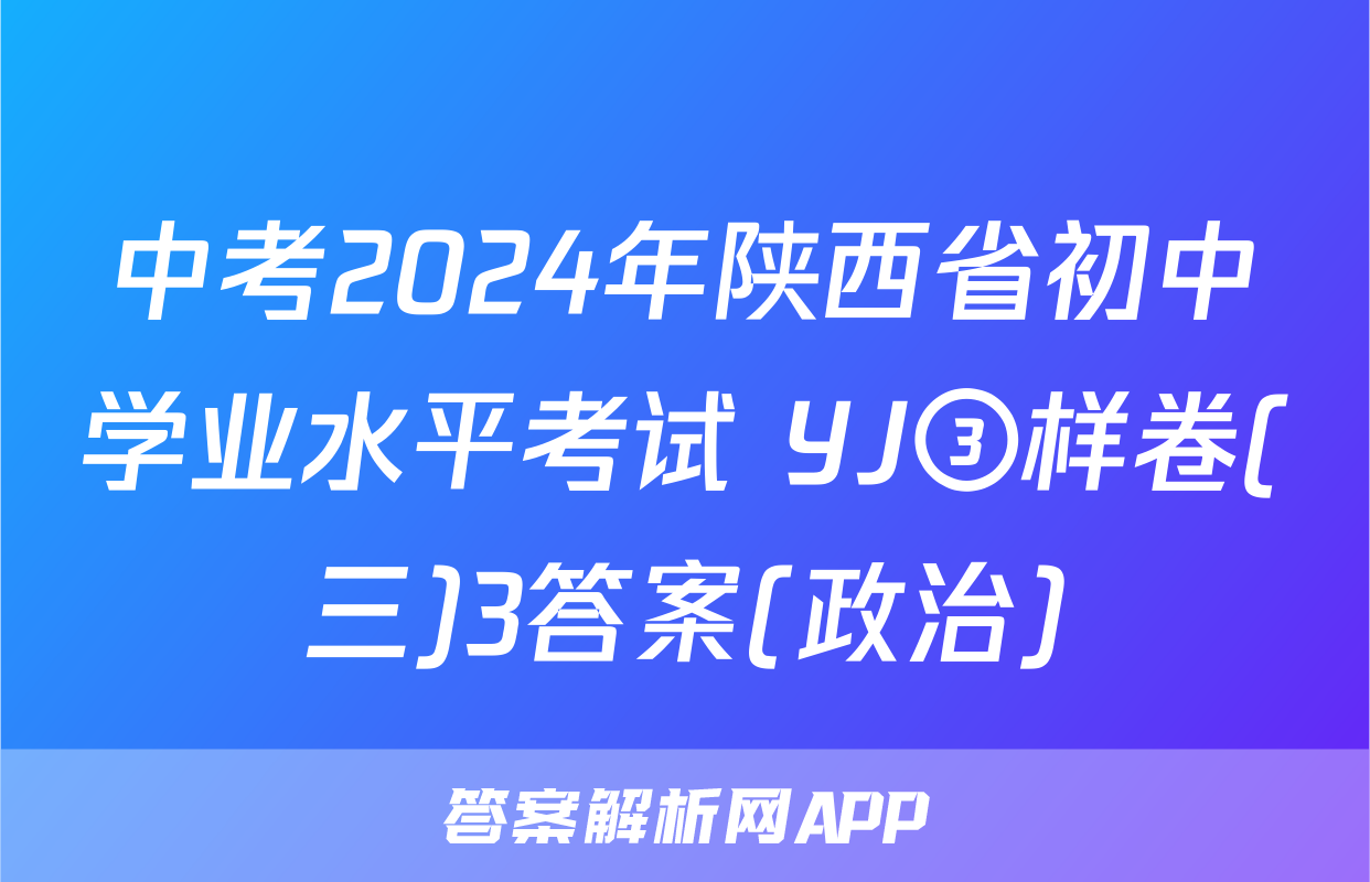 中考2024年陕西省初中学业水平考试 YJ③样卷(三)3答案(政治)