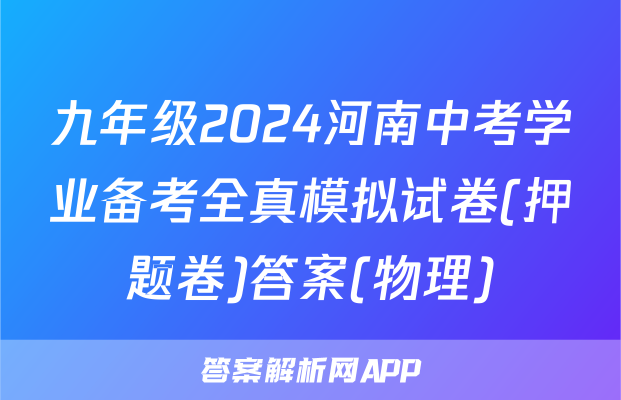 九年级2024河南中考学业备考全真模拟试卷(押题卷)答案(物理)