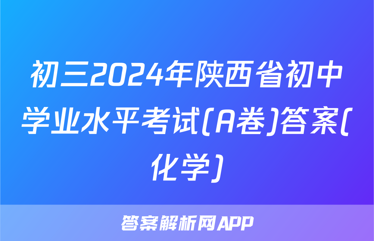 初三2024年陕西省初中学业水平考试(A卷)答案(化学)