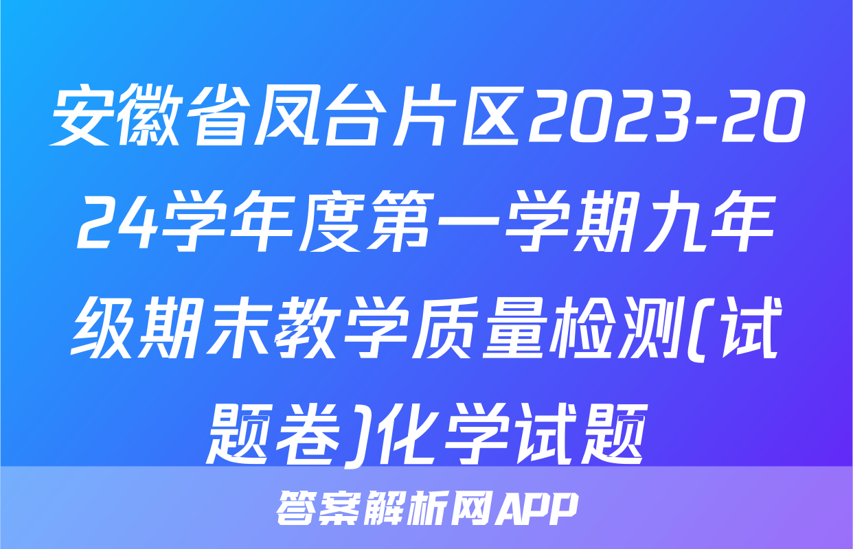安徽省凤台片区2023-2024学年度第一学期九年级期末教学质量检测(试题卷)化学试题