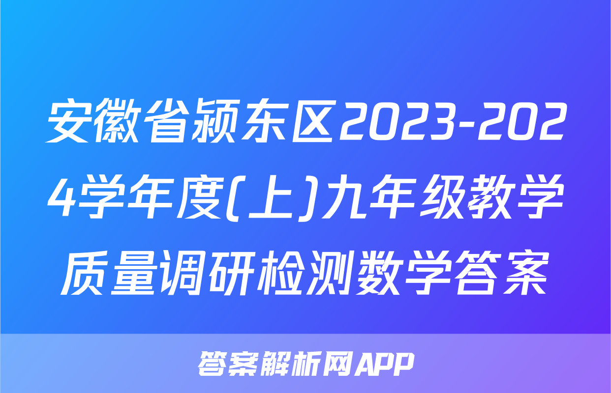 安徽省颍东区2023-2024学年度(上)九年级教学质量调研检测数学答案