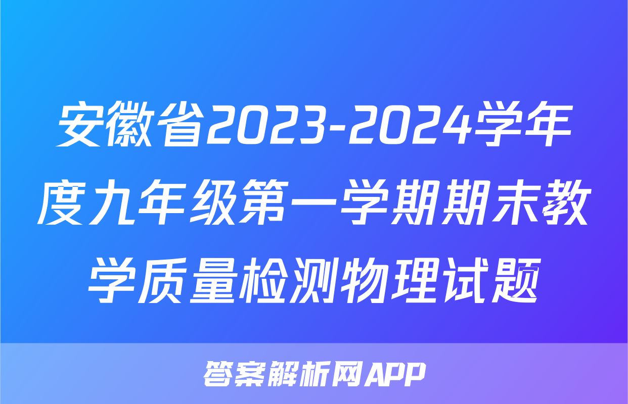 安徽省2023-2024学年度九年级第一学期期末教学质量检测物理试题