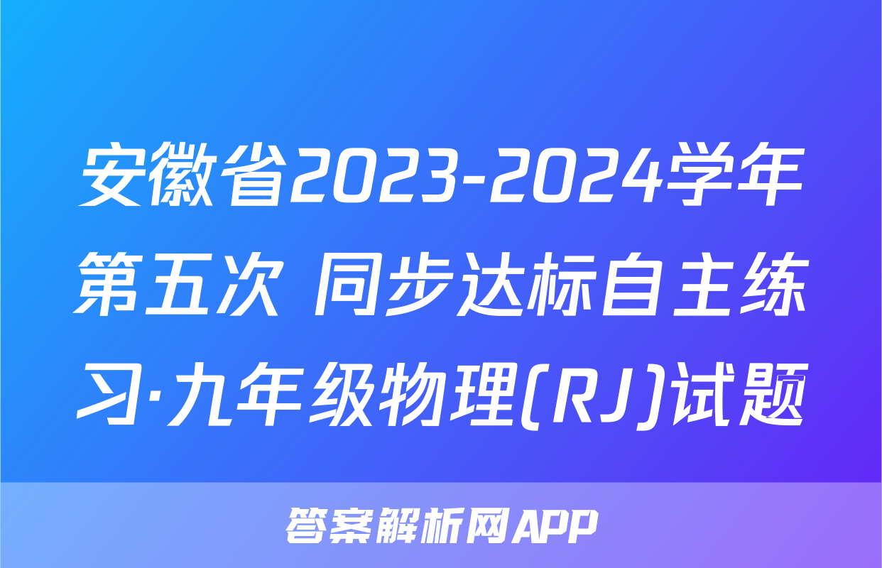 安徽省2023-2024学年第五次 同步达标自主练习·九年级物理(RJ)试题