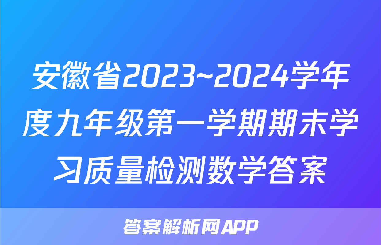 安徽省2023~2024学年度九年级第一学期期末学习质量检测数学答案