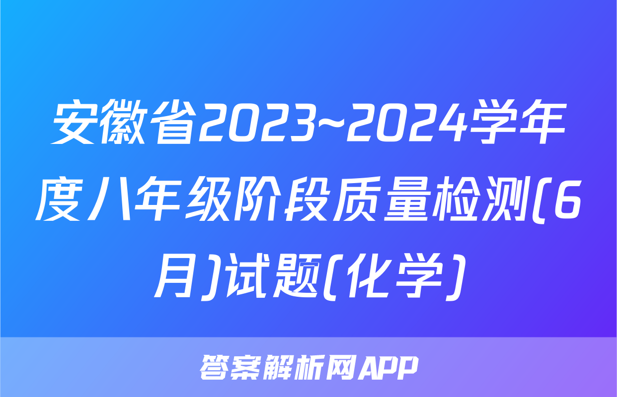 安徽省2023~2024学年度八年级阶段质量检测(6月)试题(化学)