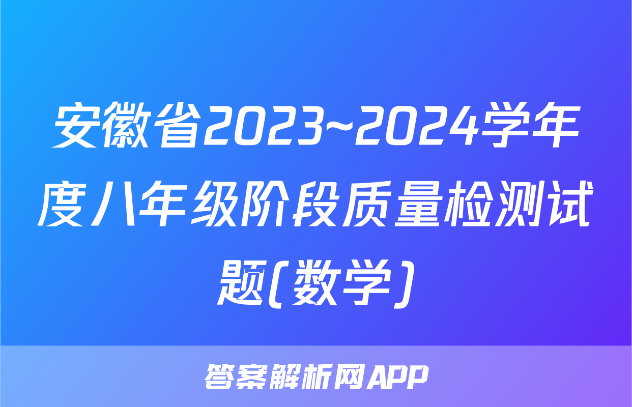 安徽省2023~2024学年度八年级阶段质量检测试题(数学)