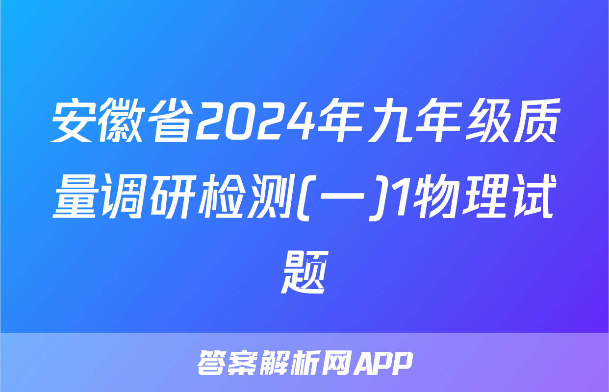 安徽省2024年九年级质量调研检测(一)1物理试题