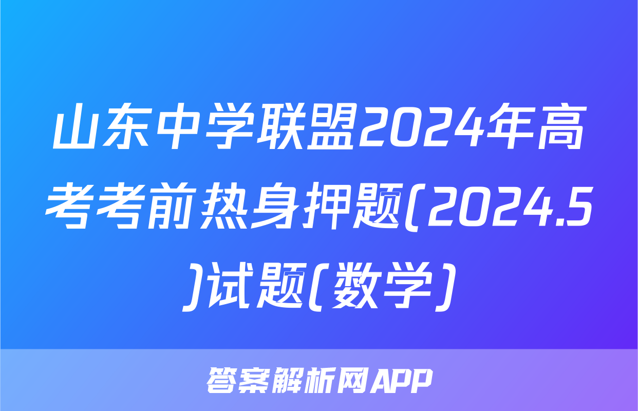 山东中学联盟2024年高考考前热身押题(2024.5)试题(数学)