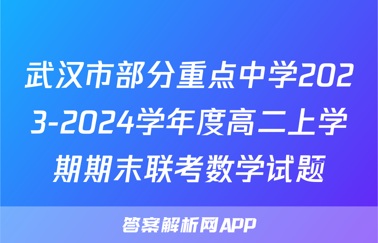 武汉市部分重点中学2023-2024学年度高二上学期期末联考数学试题