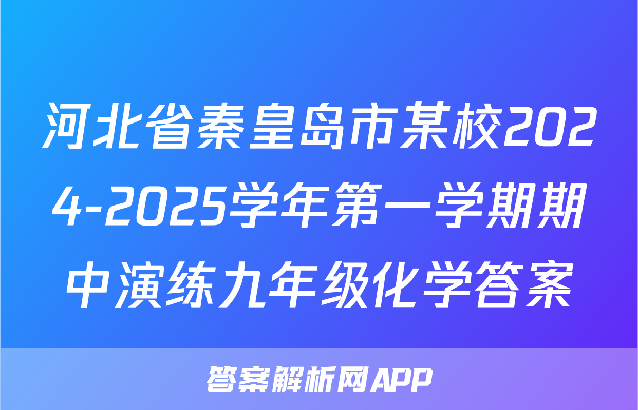 河北省秦皇岛市某校2024-2025学年第一学期期中演练九年级化学答案