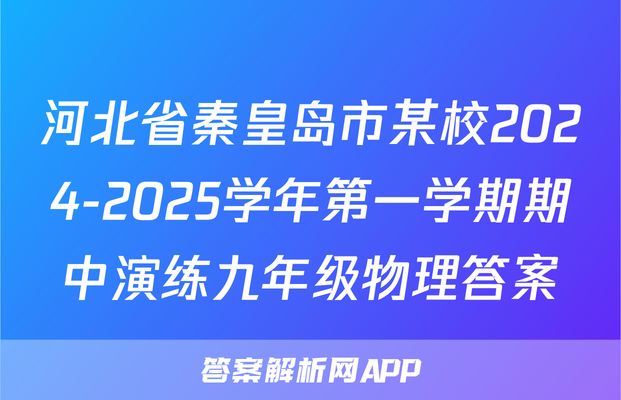 河北省秦皇岛市某校2024-2025学年第一学期期中演练九年级物理答案
