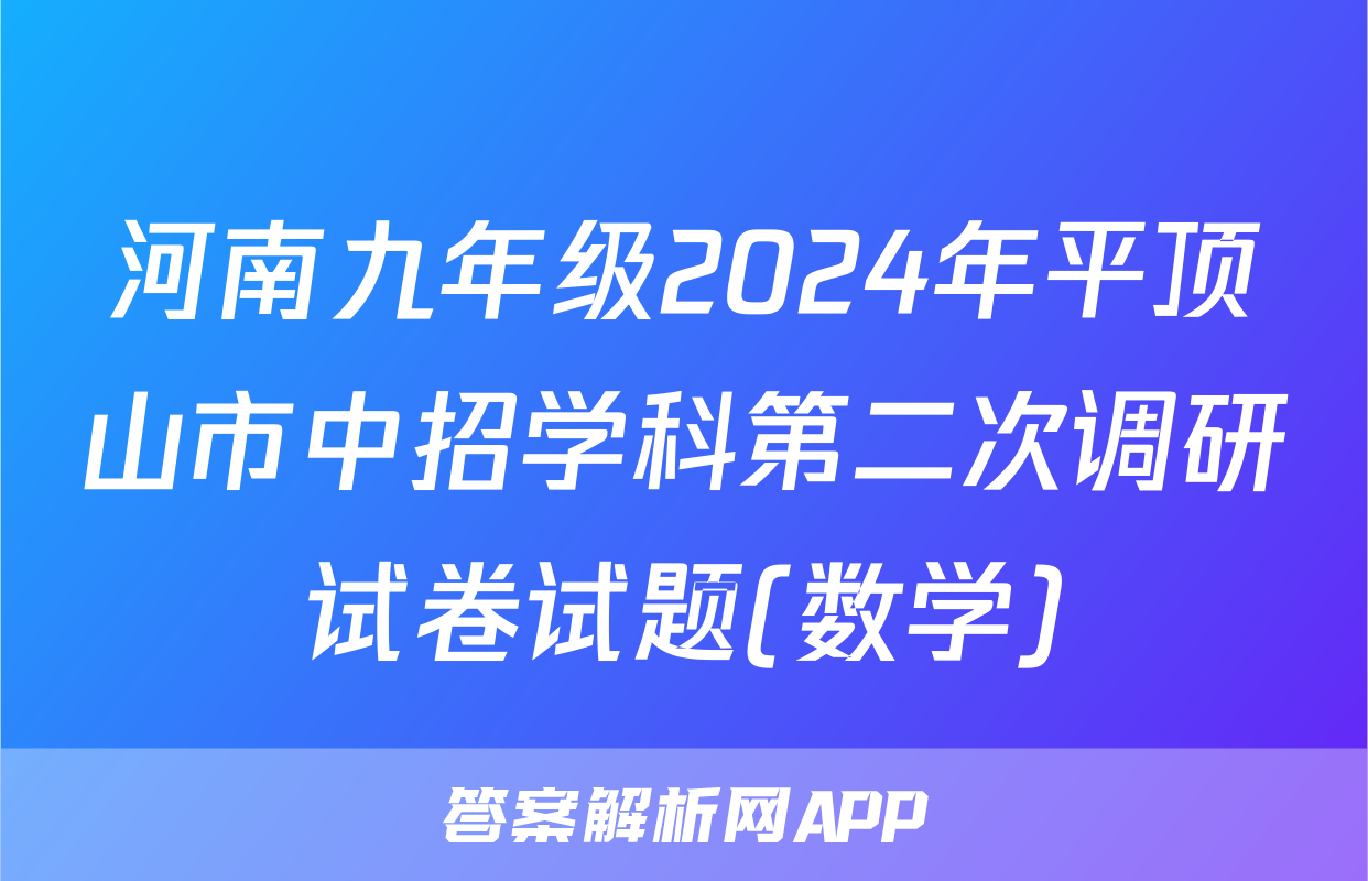 河南九年级2024年平顶山市中招学科第二次调研试卷试题(数学)