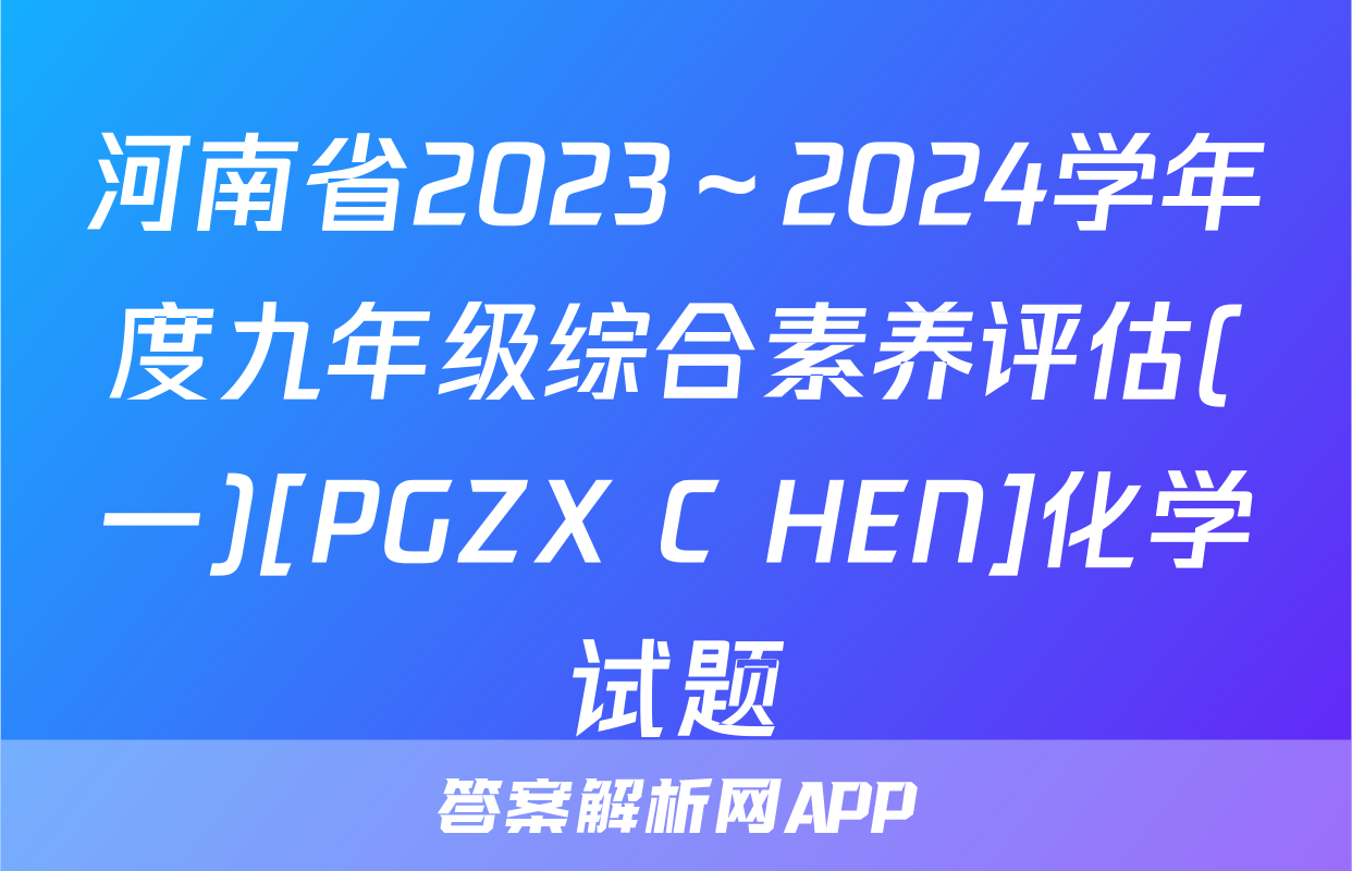 河南省2023～2024学年度九年级综合素养评估(一)[PGZX C HEN]化学试题