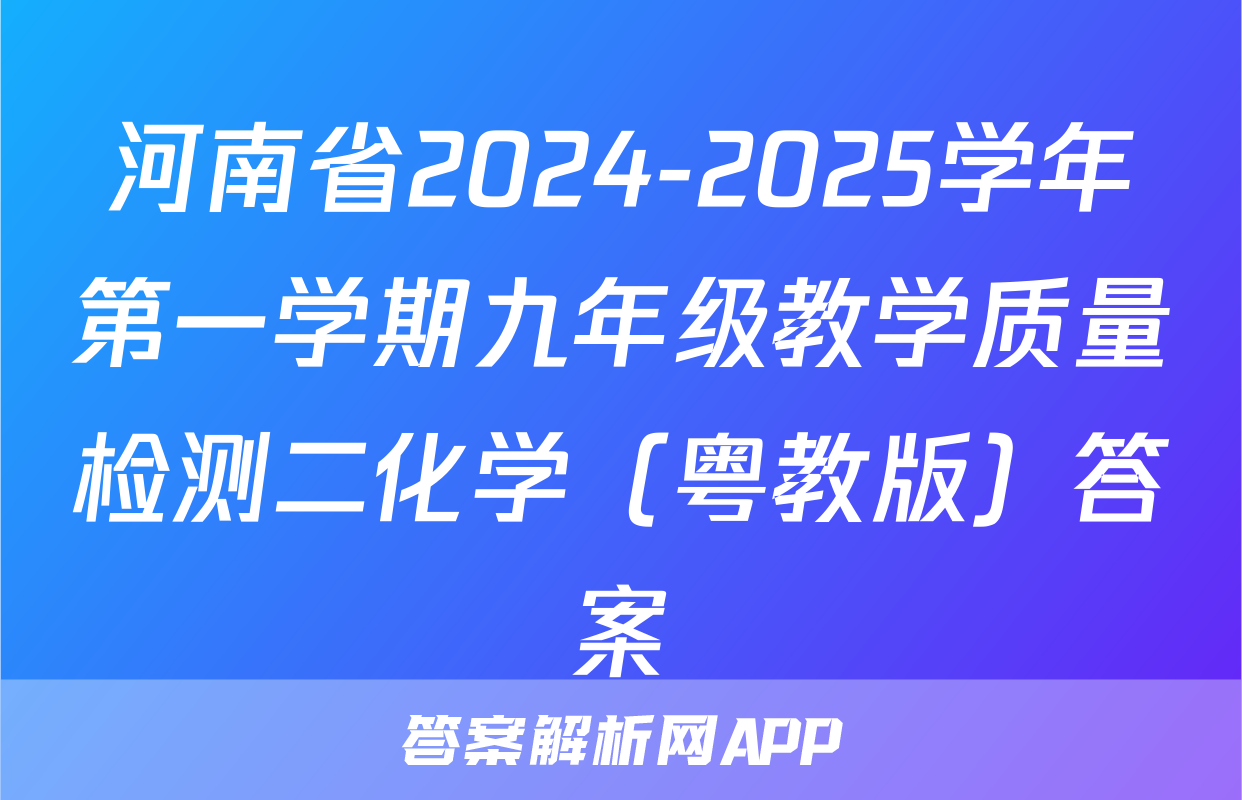 河南省2024-2025学年第一学期九年级教学质量检测二化学（粤教版）答案