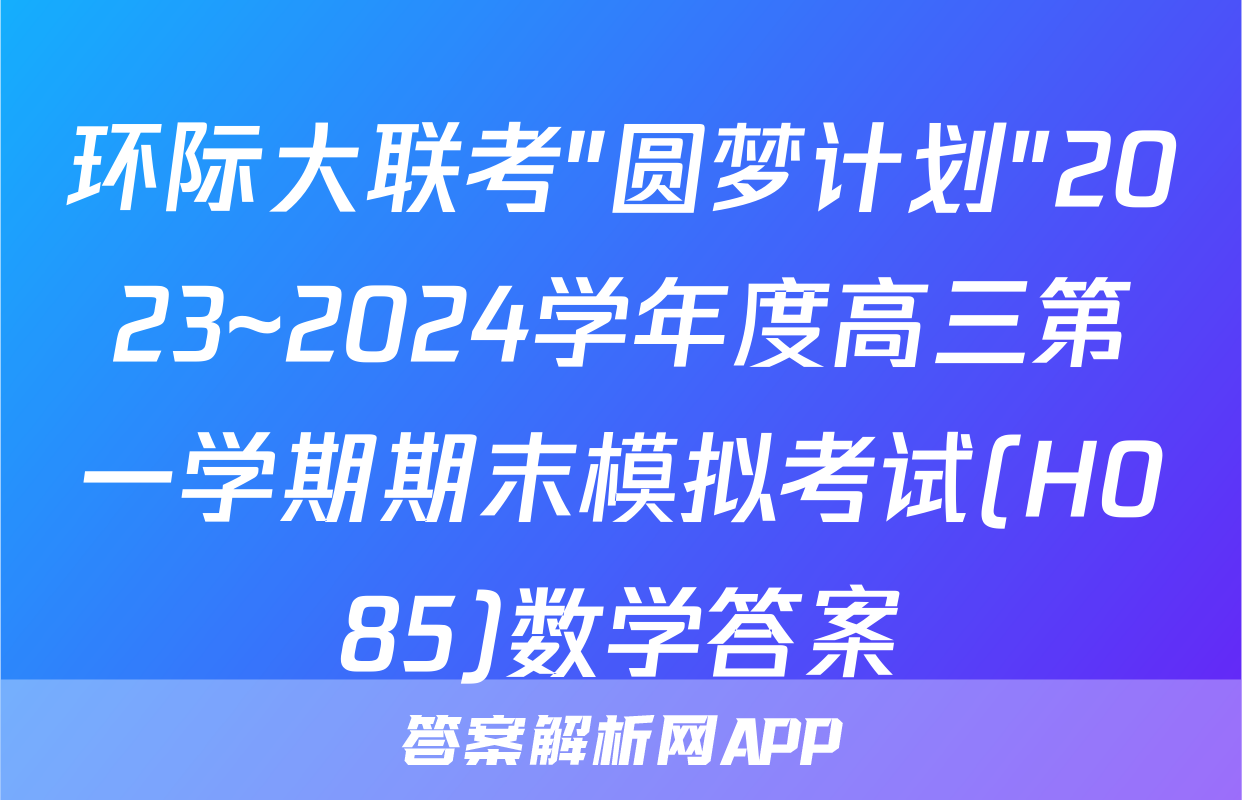 环际大联考"圆梦计划"2023~2024学年度高三第一学期期末模拟考试(H085)数学答案