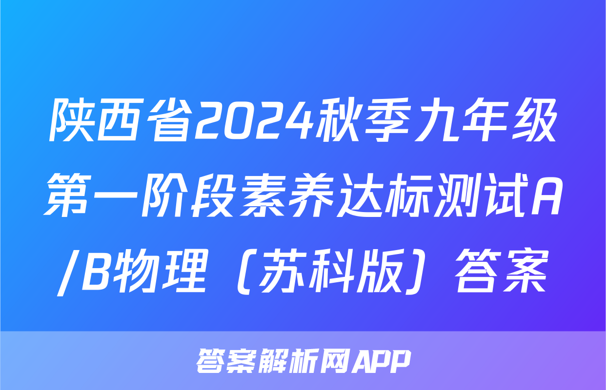 陕西省2024秋季九年级第一阶段素养达标测试A/B物理（苏科版）答案