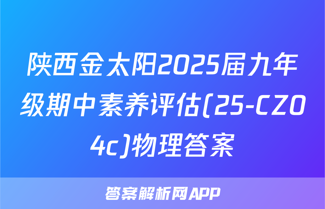 陕西金太阳2025届九年级期中素养评估(25-CZ04c)物理答案