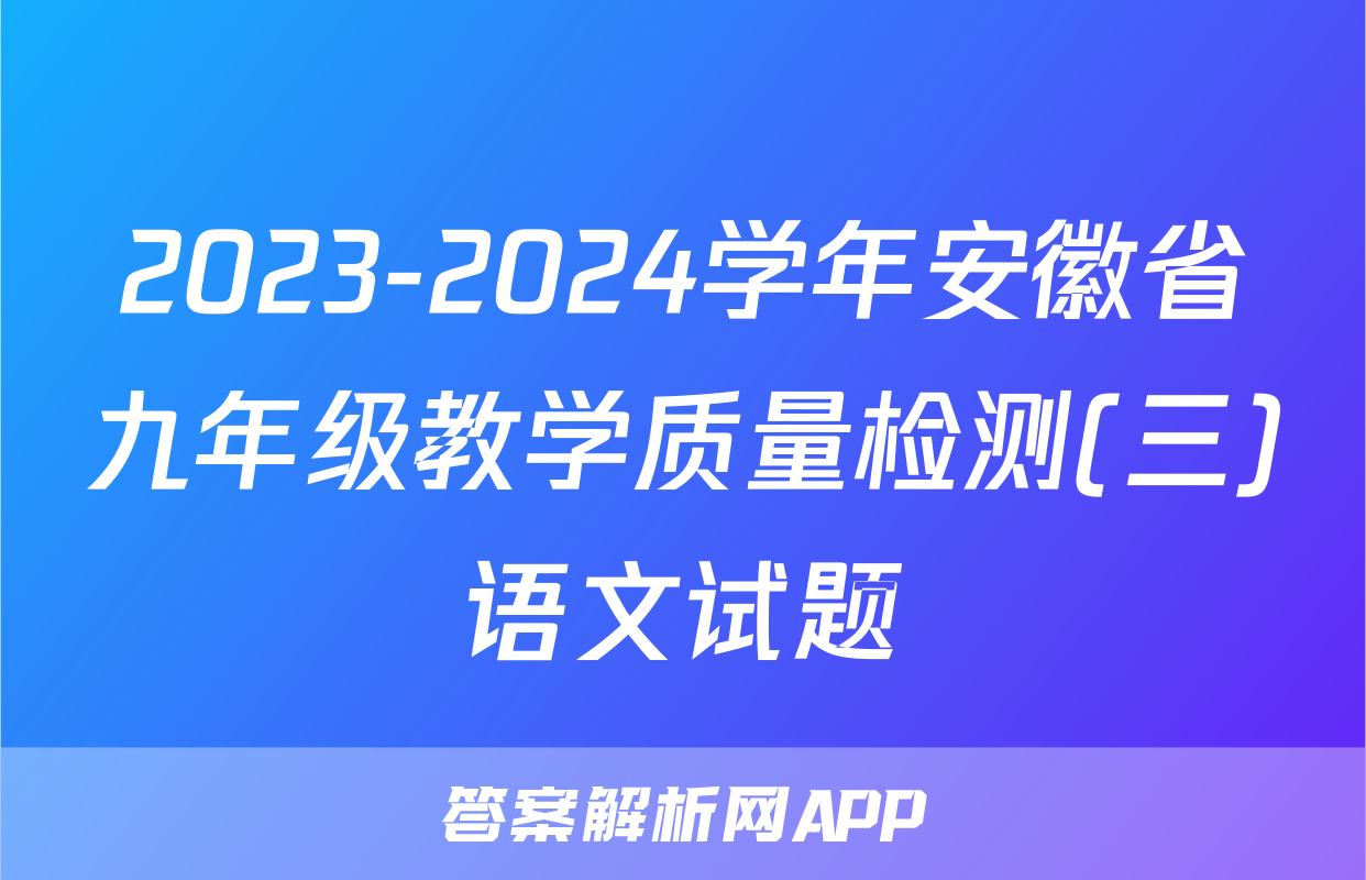 2023-2024学年安徽省九年级教学质量检测(三)语文试题