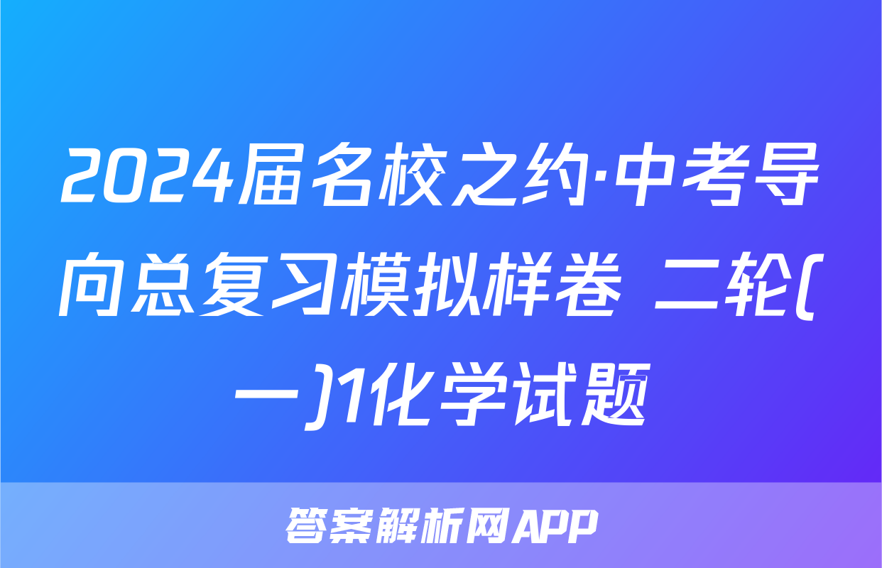 2024届名校之约·中考导向总复习模拟样卷 二轮(一)1化学试题