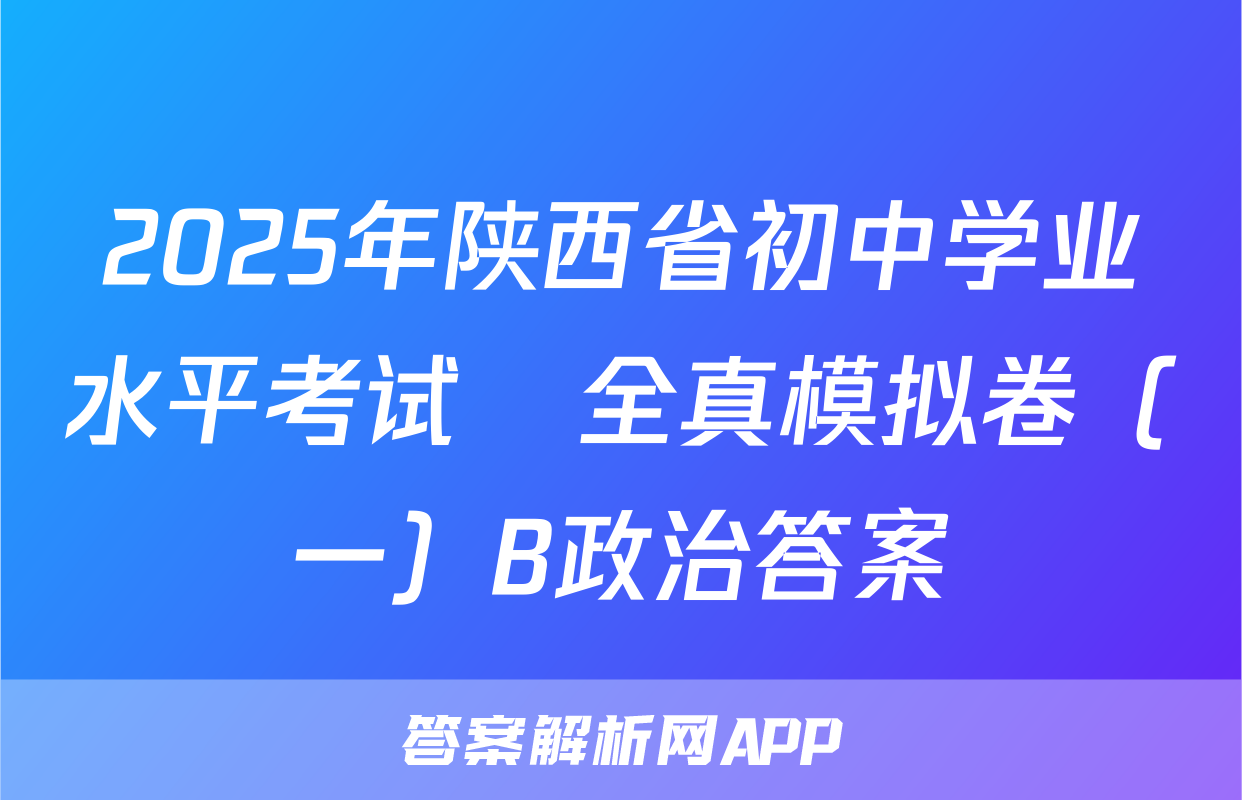 2025年陕西省初中学业水平考试•全真模拟卷（一）B政治答案