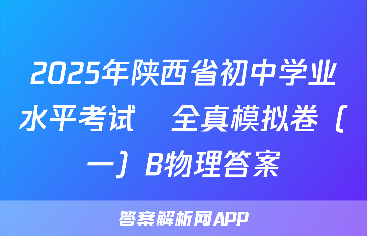 2025年陕西省初中学业水平考试•全真模拟卷（一）B物理答案