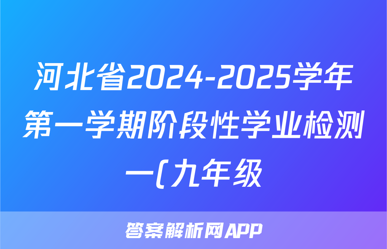 河北省2024-2025学年第一学期阶段性学业检测一(九年级)物理试题