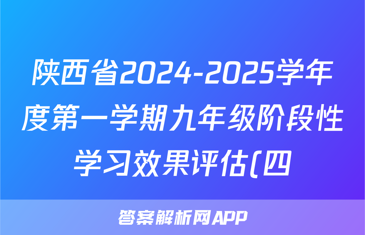 陕西省2024-2025学年度第一学期九年级阶段性学习效果评估(四)化学试题